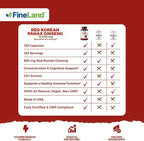 FineLand Red Korean Panax Ginseng 20:1 Extract - Concentrated Immune & Cognitive Support Supplement for Men & Women - 120 Veggie Capsules