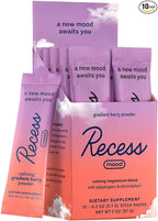 Recess Mood Powder, Calming Magnesium L-Threonate Blend with Passion Flower, L-Theanine, Electrolytes, Magnesium Calm Support Supplement - Gradient Berry Pack of 10