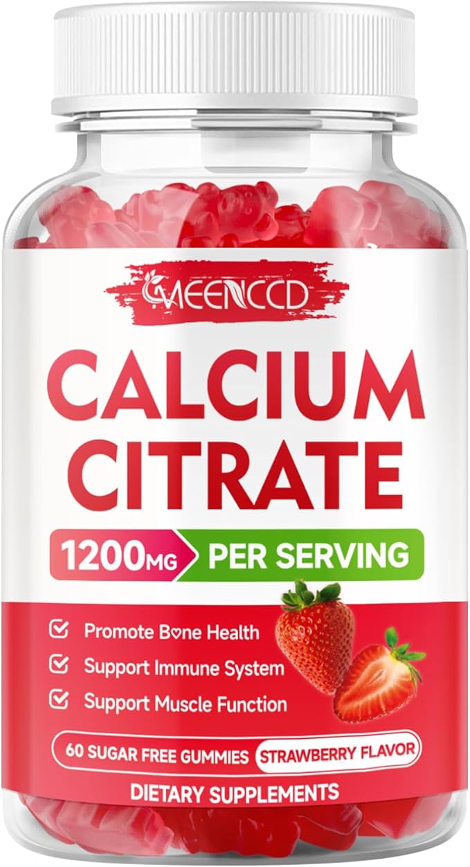 Calcium Citrate Gummies 1200mg - Chewable Calcium Supplement for Women & Men, Supports Bone & Muscle Health, Vegan, Strawberry Flavor, 60 Count