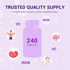 Heivy Ferrous Sulfate 325mg, Iron 65mg, Iron with Vitamin C – High Potency Iron Supplement for Women & Men – Premium Pure Ingredients, Gentle on Stomach, 240 Tablets, Made in USA