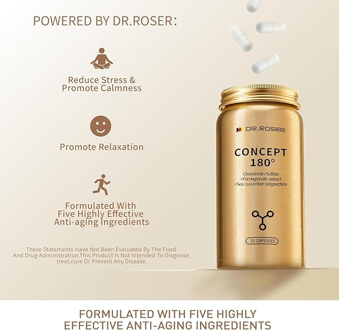 180° Anti-Gravity Capsules – Chondroitin Sulfate + Pomegranate Extract (Urolithin A) + Marine Collagen Elastin – Supports Joint Flexibility, Skin Elasticity & Bone Health – 60 Capsules