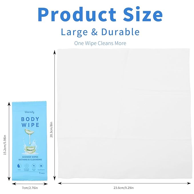 365 Pcs Body Wipes Individually Wrapped (9.29" x 8"), Large Shower Wipes for Adults Bathing No Rinse, Portable Personal Cleansing for Gym, Camping, Hiking, Backpacking,Bulk Homeless Supplies
