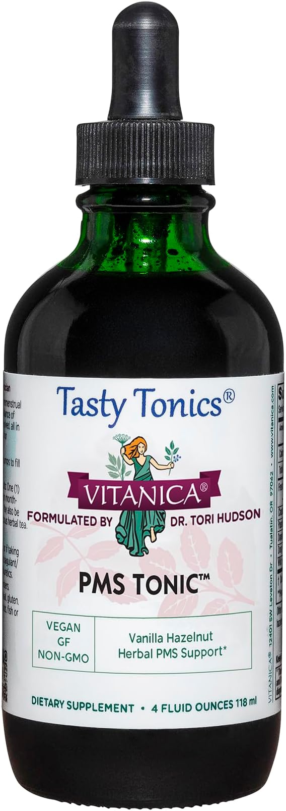 Vitanica PMS Tonic, Premenstrual Support and Relief, Saint Johns Wort, Dong Quai, Chaste Tree Berry, Wild Yam and More, Vegan, 4 Ounce