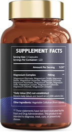 Totaria Magnesium Complex 700mg 12 in 1 Magnesium Supplement with Glycinate Citrate Malate Oxide Taurate Aspartate Orotate Magnesium Relaxation,Muscle,Heart Support, Vegan 120 Capsules