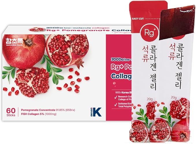 HAMCHOROKRg+ Anti-Aging Korean-Beauty Pomegranate Collagen Jelly 20g x60 Stick/ + Ginseng Concentrate + Vitamin C&E for Immune Support, Skin, Hair, Nail & Joint(60)