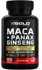 Maca Root Capsules 20:1 Extract + Korean Panax Ginseng10:1 Extract - 20x Concentrated Black + Red + Yellow Maca Root, 10x Concentrated Panax Ginseng Capsules - Ultra Potent & Highly Purified