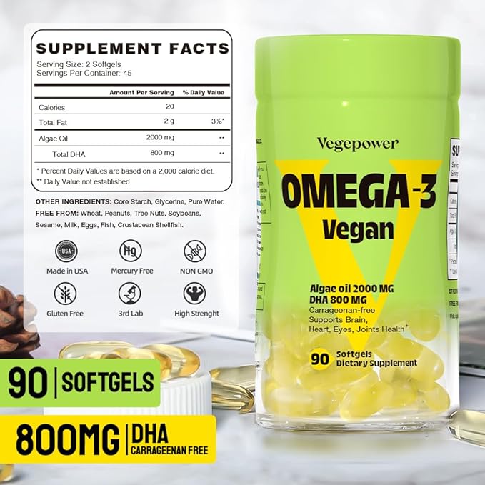Vegan Omega-3 DHA Supplements - Premium Fish Oil Alternative from Algae Oil | 90 Carrageenan Free Softgels | Plant Based Algal DHA Essential Fatty Acids, Non-GMO (Algae, 90 Count (Pack of 1))