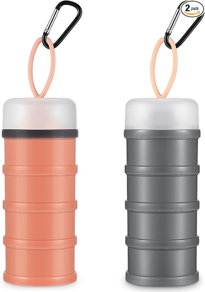 Baderke 2 Pcs Protein Powder Container with Funnels Stand, 4 Stackable Leakproof Protein Powder Dispenser, Portable Keychain Powder Container for Workout, Fitness, Travel