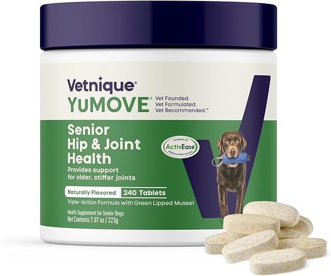 YuMOVE Hip & Joint Supplement for Senior Dogs - with Glucosamine, Omega 3, Hyaluronic Acid, Green Lipped Mussel & Fish Oil for Dogs - Senior Dog Joint Supplement (240ct Chewable Tablets)