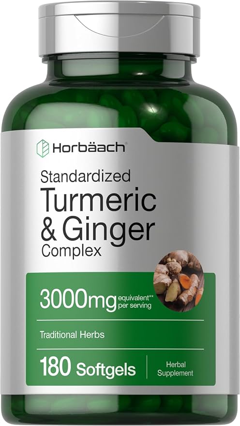 Horbäach Turmeric and Ginger Supplement | 180 Softgel Pills | with Black Pepper Extract | Non-GMO, Gluten Free Supplement