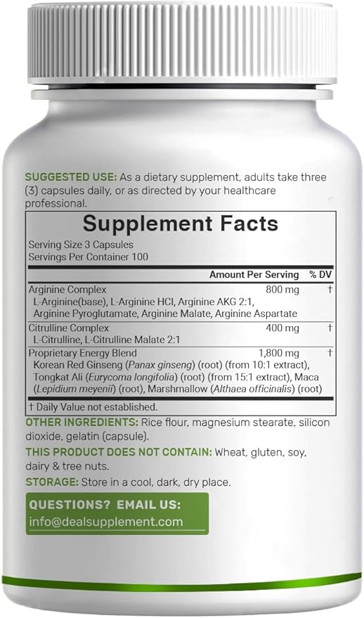 Nitric Oxide Supplement 3,000mg, 300 Capsules | 12-in-1 Complex for Men & Women – Arginine, Citrulline, Korean Red Ginseng, Tongkat Ali, Maca Root, & Marshmallow Blend*