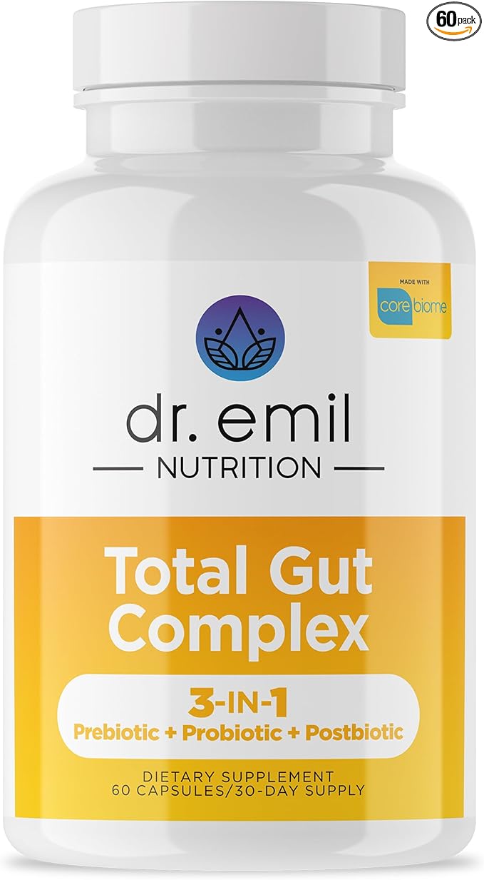 DR. EMIL NUTRITION Women & Men Total Gut Health Complex | Prebiotic + Probiotic + Postbiotic Gut Health Supplements | Probiotics Digestive Health & Gut Health | 60 Capsules