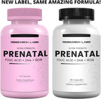 Research Labs Prenatal Vitamins for Women 2 Fer 1 Ad: 6X More Bioavailable Methylated Folate Folic Acid MTHF 5 | Supports Brain Development, Healthy Growth
