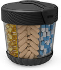 HIONXMGA Pill Dispenser with 7 Large Compartments,Portable Pill Bottle Organizer for Travel,Anti-Mixing Supplement Organizer Easy Twist Wide-Opening Pill Container with 20Pcs Labels,Translucent Black