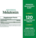 Nature's Bounty Melatonin, Promotes Relaxation & Sleep, 100% Drug Free Sleep Aid, 3 mg, 120 Quick Dissolve Tablets (Pack of 2)