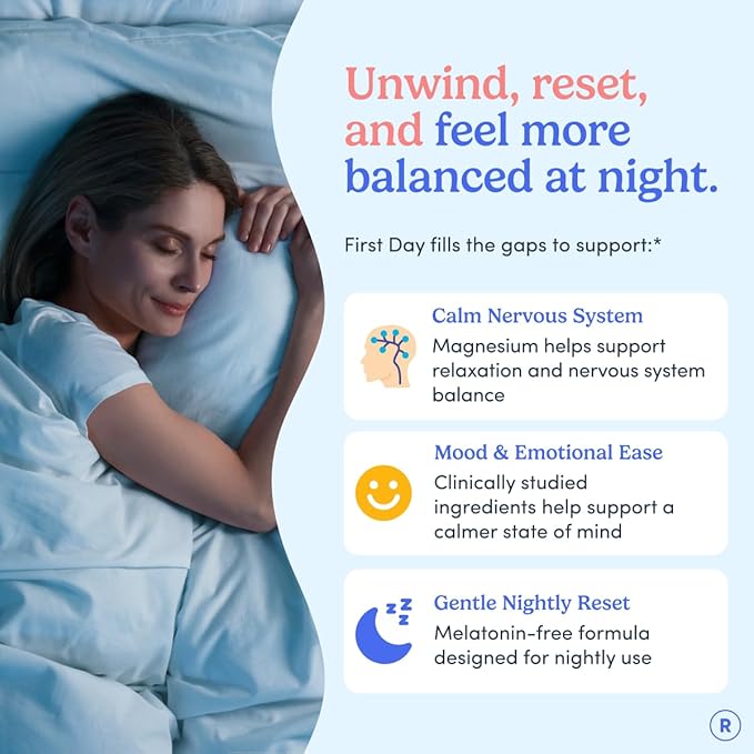 First Day Women’s Nighttime Reset Calming Magnesium Gummies – Sleep Aid Supports Peaceful Rest, Balanced Mood & Energy – Supplement with Magnesium Citrate, L-Theanine & No Melatonin – 30-Day Supply