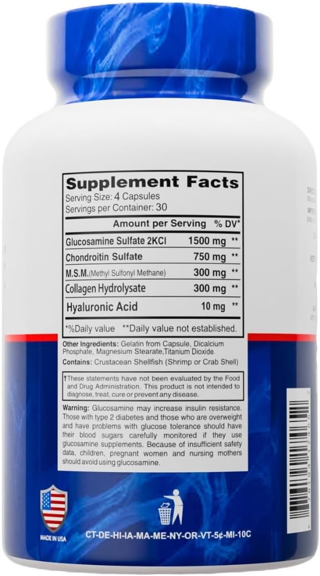 Premium Glucosamine & Chondroitin Nutritional Supplement - Healthy Joint, Bone & Knee Support - Rich in MSM & Collagen - Organic Natural Ingredients - Made in USA - 120 Capsules - 2 Pack