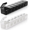 BUG HULL Weekly Pill Organizer Large 2 Packs, Extra Large Travel Pill Organizers, Pill Box 7 Day, Travel Pill Case, Medicine Pill Organizer for Vitamins, Supplements and Medications (Black+White)