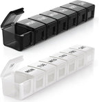 BUG HULL Weekly Pill Organizer Large 2 Packs, Extra Large Travel Pill Organizers, Pill Box 7 Day, Travel Pill Case, Medicine Pill Organizer for Vitamins, Supplements and Medications (Black+White)
