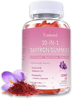 Saffron Supplements Gummies for Kids & Adults,Sugar Free,with Ashwagandha,L-Theanine,Chamomile,St. John's Wort,Lemon Balm,Vitamin D3 B6, Magnesium,Zinc Gummies for Zzz, Mood, Focus & Vision 60 Cnt