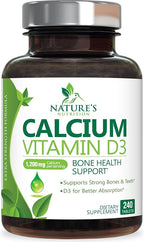 Calcium Supplement with Vitamin D3-1200 mg Calcium per Serving with D3 for Best Absorption - Supports Immune Health, Bones & Teeth - Nature's Calcium is Bottled in USA for Women & Men - 240 Tablets