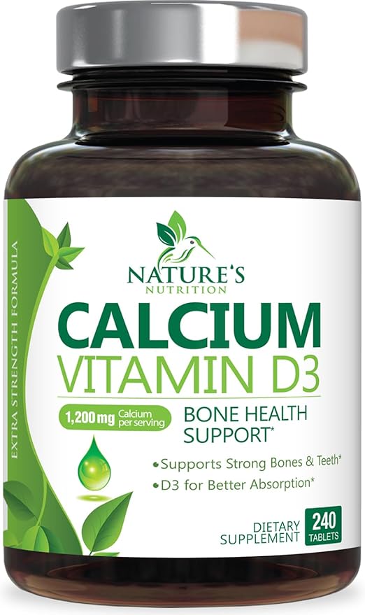 Calcium Supplement with Vitamin D3-1200 mg Calcium per Serving with D3 for Best Absorption - Supports Immune Health, Bones & Teeth - Nature's Calcium is Bottled in USA for Women & Men - 240 Tablets