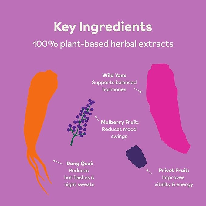 Menopause Gummies for Women | Healthy, Balanced Hormones | Reduce Hot Flashes, Night Sweats | Boosts Mood, Vitality, Energy| Dong Quai, Wild Yam, Mulberry, Privet Fruit | Low Sugar Chews, 60 Gummies