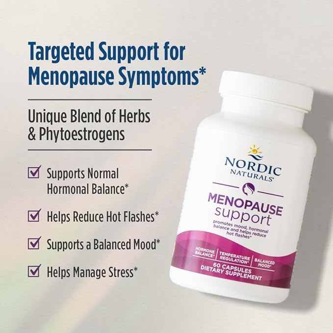 Nordic Naturals Menopause Support -Unflavored - 60 Capsules - Women’s Hormone-Support Supplement for Menopause, Mood Balance & Hot-Flash Support - Plant-Based Herbs and Phytoestrogens - 30 Servings