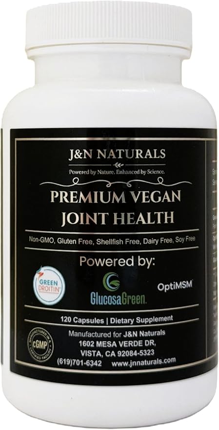 Vegan Glucosamine Chondroitin MSM Joint Support Supplement for Women and Men. Snow Mushroom Chondrotin Sulfate OptiMSM® Mobility, Cartilage & Flexibility Support Shellfish-Free, Non-GMO 120 Capsules