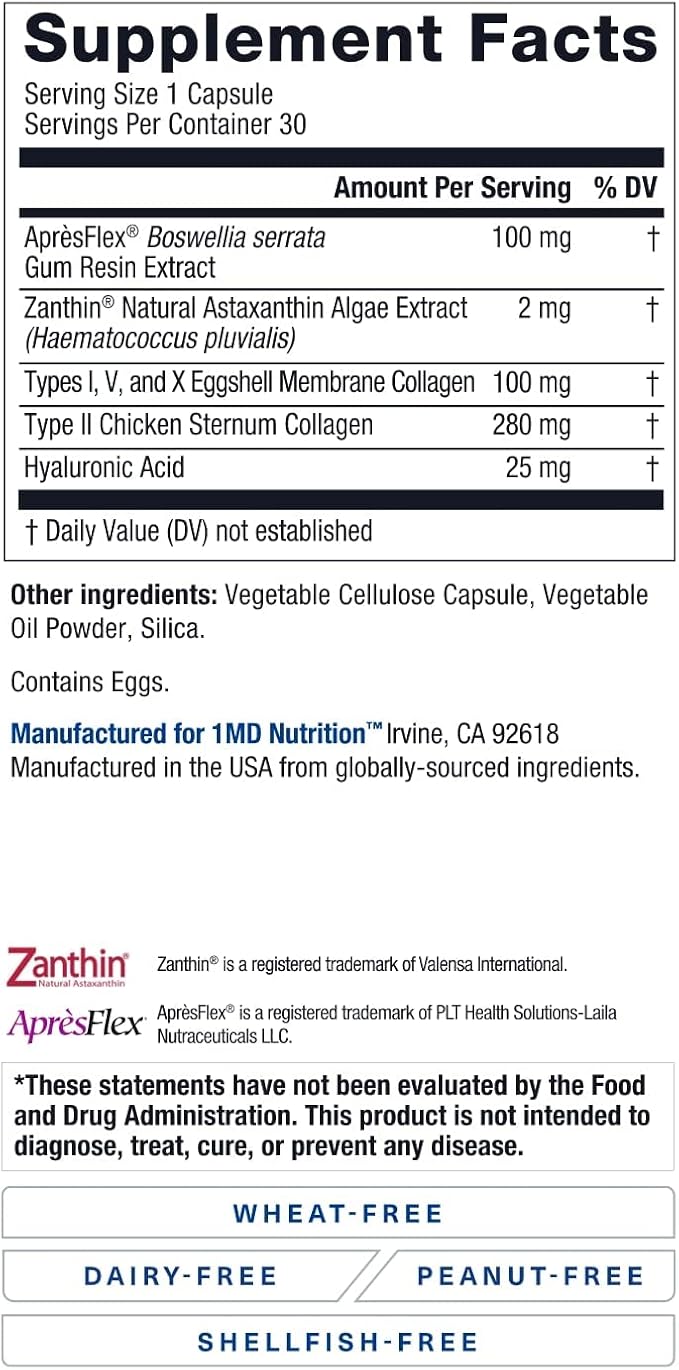 1MD Nutrition MoveMD - Joint Health Supplement - Doctor Formulated | with Collagen, Astaxanthin, and More | 30 Capsules (2-Pack)
