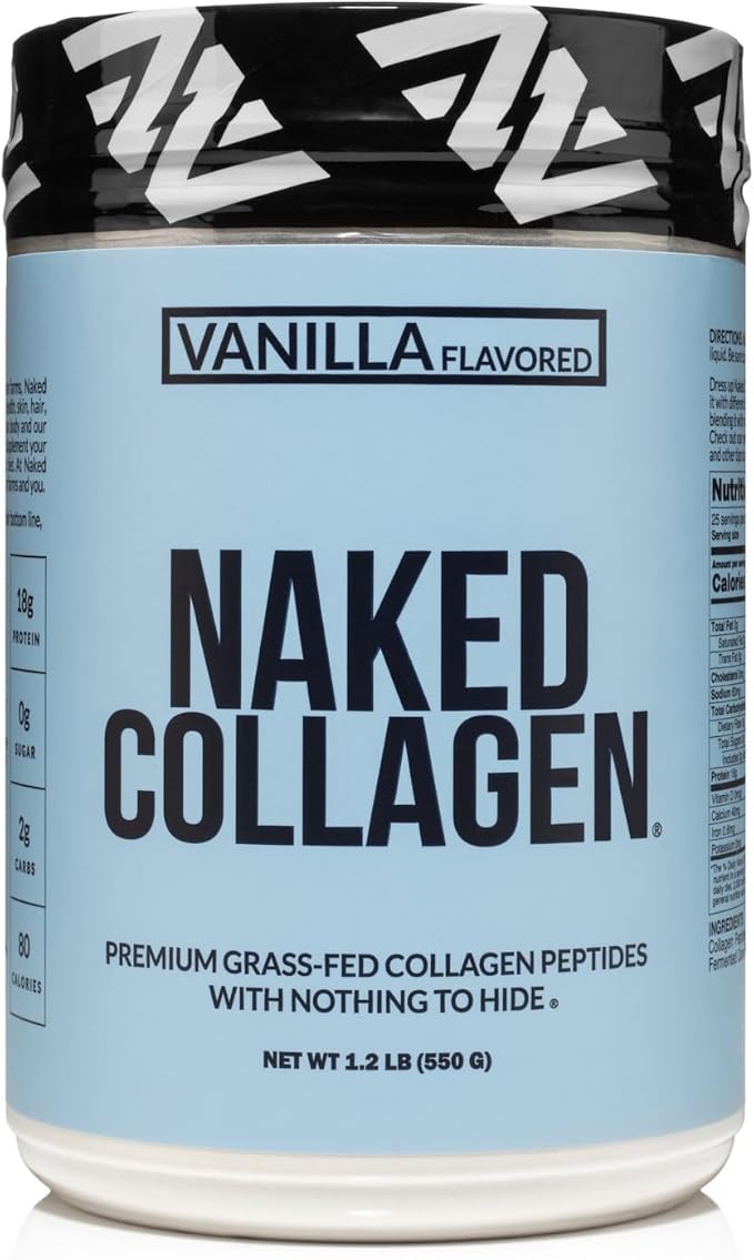 NAKED Vanilla Collagen Peptides Protein Powder, 25 Servings, Pasture-Raised, Grass-Fed Hydrolyzed Collagen Supplement, Paleo Friendly, Non-GMO, Keto, Gluten Free, 19.4oz