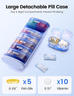 Vaydeer AM/PM Metal Pill Organizer, Weekly Pill Box with Built-in Desiccant Compartment, Airtight Travel Pill Case for Medication, Vitamins & Supplements (Rose Gold)