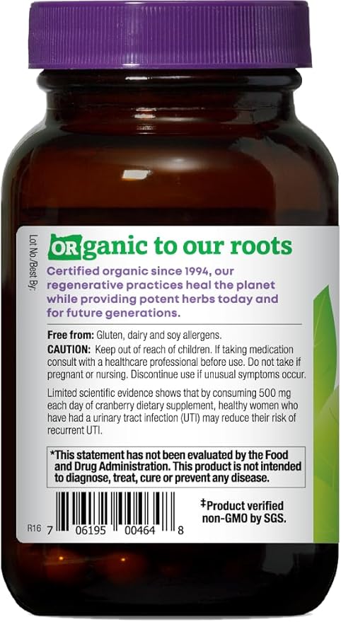 Oregon's Wild Harvest Cranberry Organic Non-GMO Supplement Urinary Tract Support