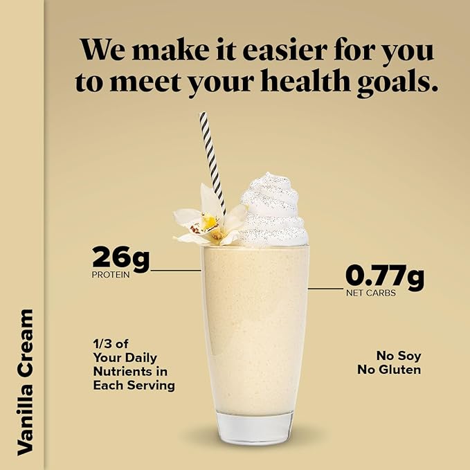 Keto Chow Vanilla Cream - Keto Meal Replacement Shake Powder - Nutritionally Complete - Low Carb - Delicious Easy Meal Substitute - Protein Rich & Dairy Free - Single Meal Serving