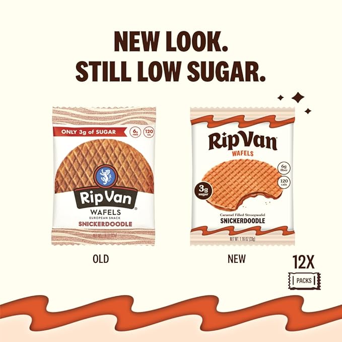 Rip Van Wafels Snickerdoodle Stroopwafels, Healthy Snacks, Non-GMO, Keto Friendly, Office Snacks, Low Sugar (3g), Low Calorie, 12 Pack