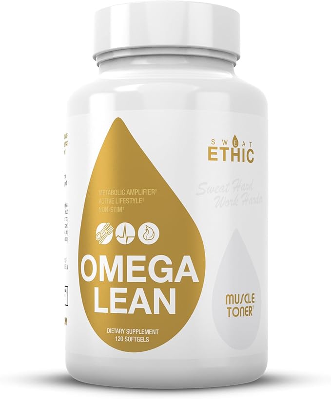 Sweat Ethic Omega Lean Muscle Toner, Non Stimulant Formula with Omega 3, 6 & 9 Fatty Acids, Cla, L Carnitine & Vitamin E, Fish Oil Capsules, Daily Supplements for Men & Women, 120 Softgel Capsules