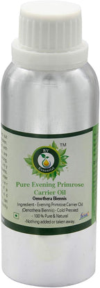 R V Essential Pure Evening Primrose Carrier Oil 1250ml (42oz)- Oenothera Biennis (100% Pure and Natural Cold Pressed)