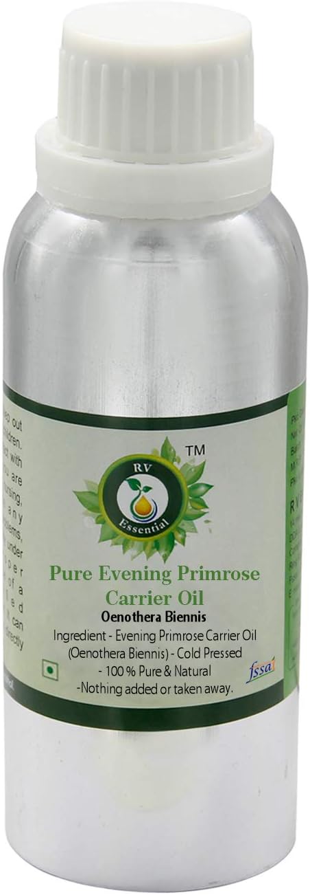R V Essential Pure Evening Primrose Carrier Oil 630ml (21oz)- Oenothera Biennis (100% Pure and Natural Cold Pressed)