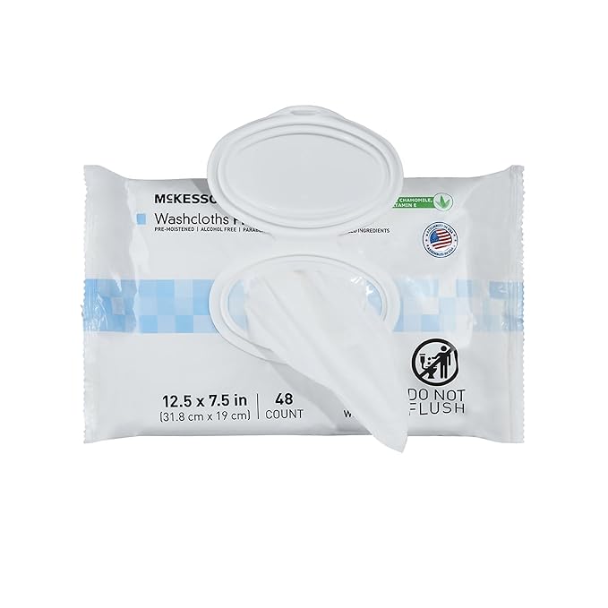 McKesson Washcloth Wipes, Unscented - Disposable Wet Wipes for Adults - Fragrance-Free, Paraben-Free - No-Rinse Formula, 48 Count, 3 Packs, 144 Total