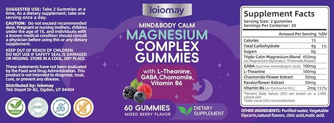 Magnesium Glycinate Gummies for Adults & Kids, High Absorption Triple Magnesium Complex Supplement with Glycinate, L-Threonate, Malate, Vegan, Sugar Free Chews for Sleep & Calm Mood, 2 Pack