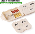 7 Day Compact Pill Organizer, Foldable Portable Travel Pill Box with Double Protection, Daily Small Pill Case Dispenser for Medication, Vitamins, Supplements (Khaki)