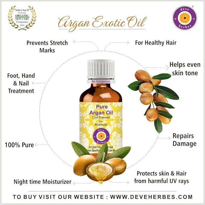 Deve Herbes Pure Argan (Moroccan) Oil (Argania spinosa) Cold Pressed 10ml (0.33 oz)