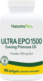 NaturesPlus Ultra EPO 1500 - Evening Primrose Oil - Premenstrual and Menopausal Antioxidant Support - Promotes Clear Skin - Gluten Free - 90 Softgels, 90 Servings