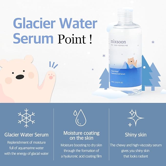 mixsoon Glacier Water Hyaluronic Acid Serum-Deep Hydration and Cooling for Face, Refreshing Lightweight Texture 100ml / 3.38 fl.oz. Korean Glass Skin Care