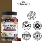 Mushroom Gummies for Adults - 10-in-1 Functional Mushroom Supplement for Mood and Focus with Lions Mane Turkey Tail Cordyceps Shiitake Reishi - Vegan, Non-GMO, Fresh Raspberry Flavor, 60 Count