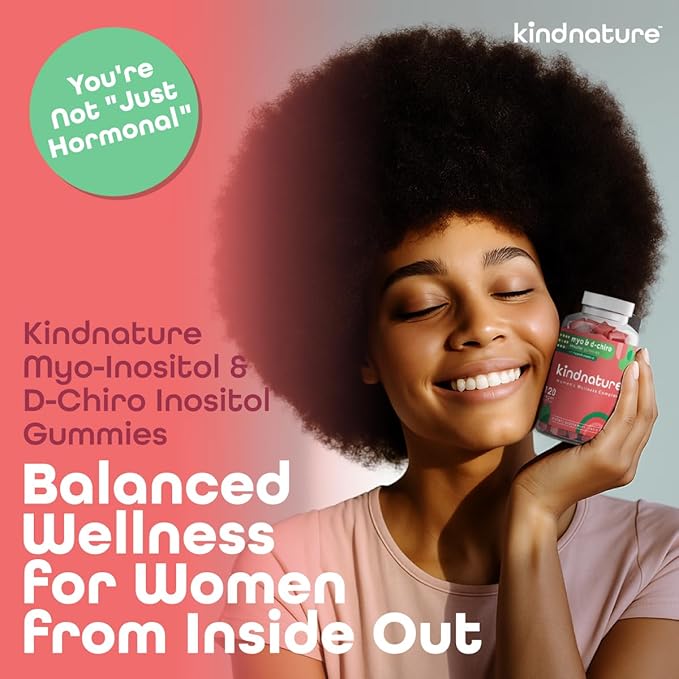kindnature Myo-Inositol & D-Chiro Inositol Gummies for Women – 2000mg + 50mg, Ideal 40:1 Ratio – with Vitamin D & Folate – Hormone Balance & Fertility Support – Vegan, Watermelon Flavor (120 Gummies)