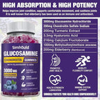 Simhould Glucosamine Chondroitin Gummies - 3000MG Extra Strength Joint Support Supplement with MSM & Elderberry, Flexibility, Antioxidant Immune Support Gummy for Adults, Men & Women