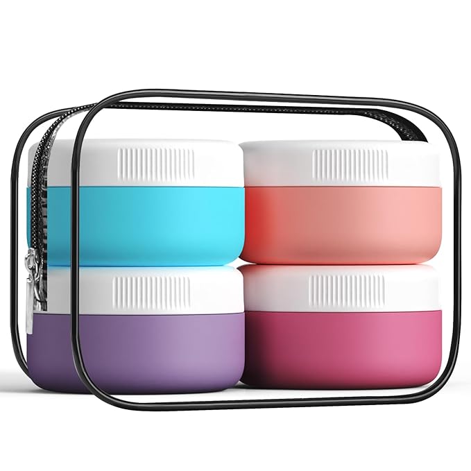 Kuangre Travel Containers for Toiletries, Silicone Cream Jars BPA-Free, Leak-proof 1.35oz Travel Size Containers, Portable Size Silicone Jars with Lid for Cosmetic Face Hand Body Cream (4 Pack)