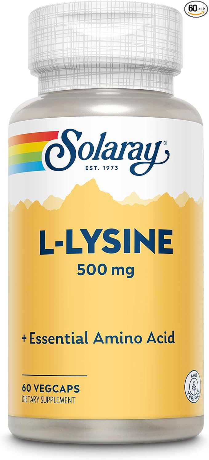 SOLARAY L Lysine 500 mg Capsules - Free-Form Essential Amino Acids Supplement - Powerful Wellness Support with L-Lysine Amino Acid - Lab Verified, 60-Day Guarantee, 60 Servings, 60 VegCaps