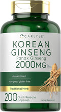 Carlyle Korean Ginseng Capsules | 2000mg Extract | 200 Count | Non-GMO and Gluten Free Formula | Standardized Panax Ginseng Supplement